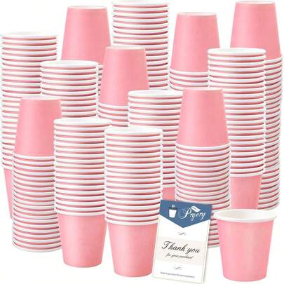 20pcs Pink Party Paper Cups, Pink Party Tableware Decoration, Pink Disposable Paper Cups, Pink Plates, Children's Pink Party Supplies, Tabletop Decoration