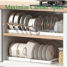 Retractable Pot Rack Kitchen Storage Rack Cabinet Built-In Pot Rack Under Sink Pot Rack Adjustable Pot And Pan Storage Rack - White - View 5