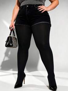 2 Pairs Women's High Elastic Plus Size Shiny Silk Texture Tight Tights - Black - View 5