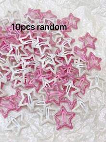 10pcs Colorful Hair Accessories Set, Including Fluorescent Star Hair Clips, Glow-In-The-Dark Hair Clips, Headbands, Fluorescent Hair Clips, Bangs Hair Clips, Fluorescent Hair Clips, Suitable For Concert Accessories, Meeting Various Hairstyle Needs, Perfect Choice For Parties, Daily Life And Other Occasions. - Pink+White - View 7