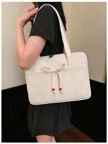 Sac pour ordinateur portable avec motif de nœud, 14 pouces, grande capacité, avec poignée et bandoulière, pour les trajets quotidiens. - Blanc - Voir 5