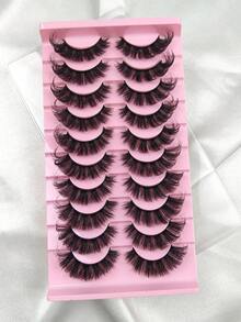 10 Pairs Natural False Eyelashes Thick 3D Fluffy Multi-Layer D Curl Russian Style Enlarged False Eyelash Volume Reusable Cat Eye Lashes Suitable For Travel Essential Fake Eyelashes Strip Lashes - View 6