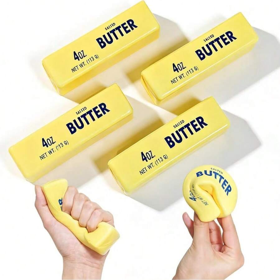 Malleable Butter Stick Squeeze Stress Relief Toy, Tactile Finger Sensory Fidget Toy, Anxiety Relief, Classroom Treasure Box Reward, Christmas Stocking Stuffer And Birthday Party Favor - Yellow - View 1