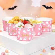 20 cái/40 cái/60 cái cốc giấy kem Halloween màu hồng hình con ma, 9oz mỗi cốc, trang trí họa tiết con ma hồng Boo. Cốc giấy dùng một lần, phù hợp cho thực phẩm nóng và lạnh, kem, v.v., hoàn hảo cho tiệc Halloween và tiệc sinh nhật - Xem 4