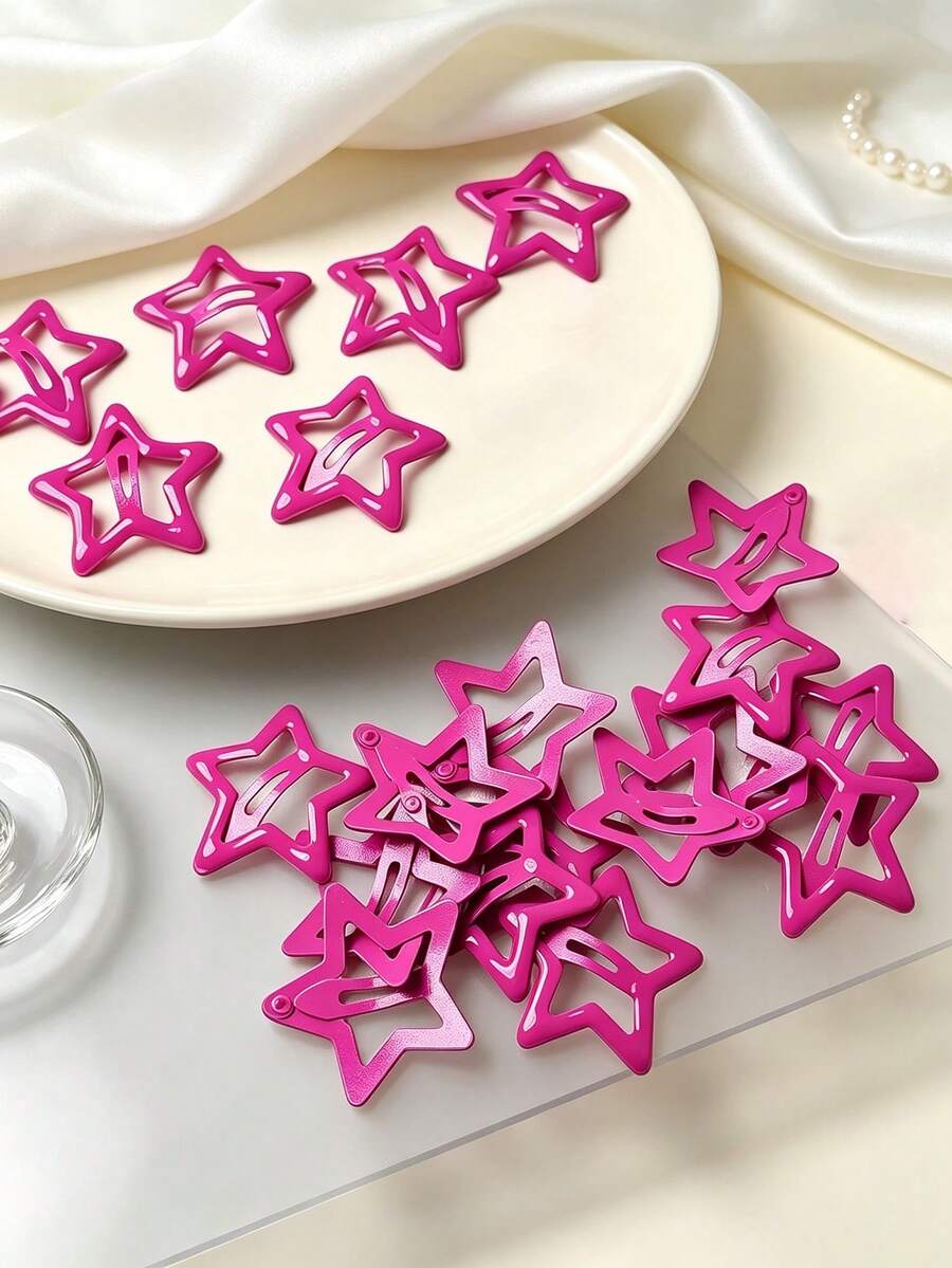 Y2K Bright Pink Star Hair Clip, Women's Daily Bangs Side Hair Accessory, Autumn School Supplies Decoration, Summer Beach Valentine's Day Gift Hair Accessory - Hot Pink - View 1