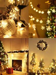 LED Snowflake Christmas String Lights USB Powered 8 Lighting Modes Warm White Fairy Lights Transparent Snowflake Shaped Lights Indoor Holiday Decoration Suitable For Christmas Tree Fireplace Bedroom Window Christmas New Year Party Decor - White-snowflake - View 9