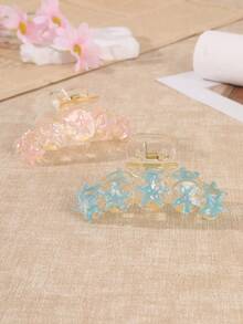 2/1pc Women's Transparent Pink & Blue Starfish Shark Hair Claw Clip, Non-Slip Secure Hair Clip For Back Head Updo, Suitable For Summer Beach Vacation, Daily Hairstyles, Early Autumn Street Style Versatile Accessory - Multicolor - View 9
