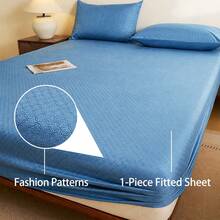 1pc Waterproof Fitted Sheet (Pillowcase Not Included) Fashion Pattern Multi-Color Options Waterproof Mattress Protector Soft Easy To Clean Comfortable Student Dorm Bedroom Hotel Bedding All Season Use - Denim Blue - View 9