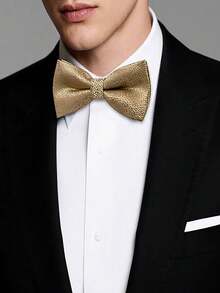Paisley Striped Bow Tie For Men Silk Pre-Tied Bowtie Pocket Square Cufflinks Set Formal Wedding Party Prom - Gold - View 3