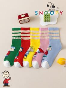 1/5/10雙 Snoopy 條紋小狗圖案彩色趣味女款中筒襪，有趣的聖誕禮物襪 - 彩色 - 查看 3