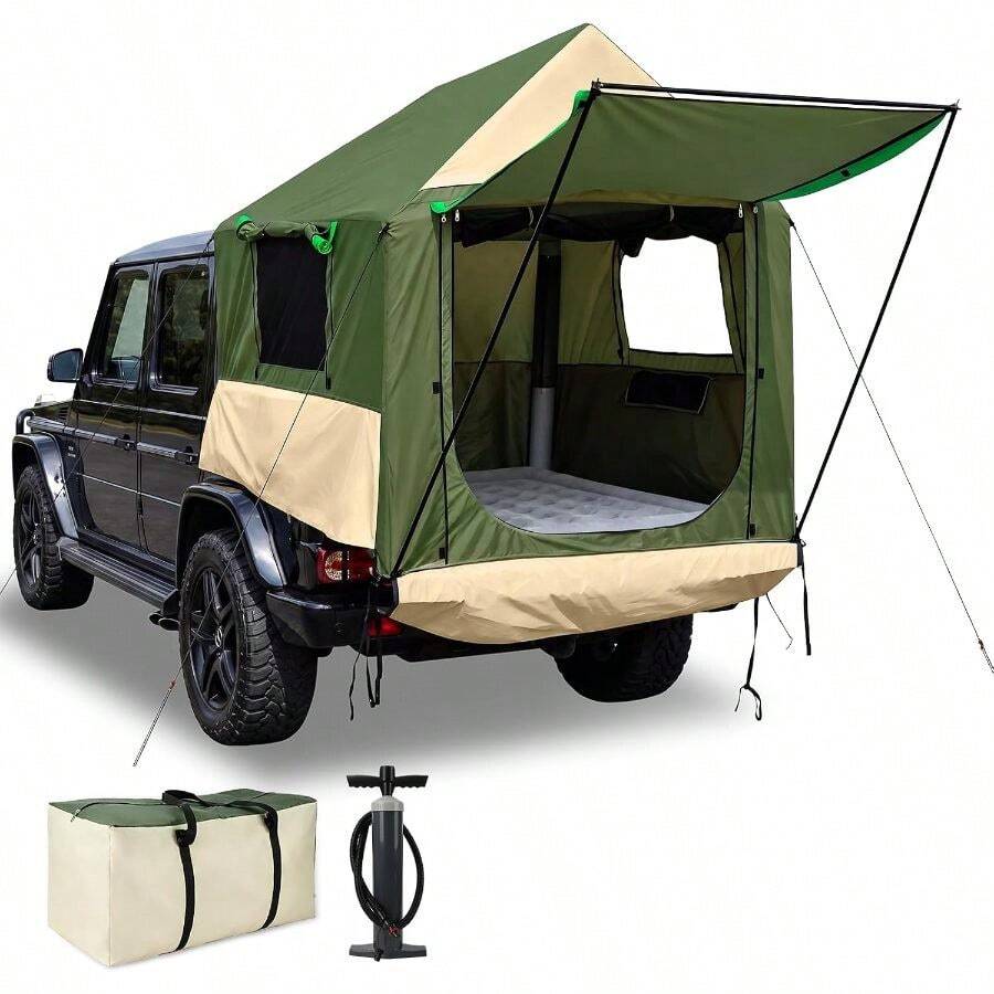 Truck Bed Tent Camping Inflatable Pickup Truck Tent With Pump 5.5ft-8ft 2 Mins Setup PU3000mm Waterproof Windproof, Double Layer Mesh Window Door 4-Season Design - A - View 1