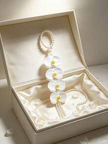 1pc Butterfly Orchid Pearl Bouquet Bridal Handheld Flower, Suitable For Party Favors, Pearl Hand Flower, Also For Indoor And Outdoor Photography Props, Confession, Proposal Gift, Wedding Souvenir - White - View 7