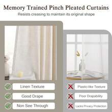 Beige Pinch Pleated Linen Curtains 96 Inch Long 2 Panels - Natural Linen - View 6