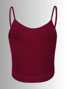 Top tank blusa de mujer canalé de tirantes estampado liso crop básico varios colores - Burdeos - Ver 3