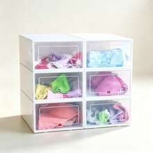 5pcs Macaron Pastel‑Colored Transparent Stackable Shoe Boxes, Heart‑Shaped Handle Sneaker Storage Bins, Dust‑Proof Space‑Saving Modular Organizer, Easy To Assemble & Disassemble For Entryway, Closet, Room & Bedroom - Multicolor - View 4