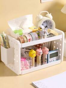Multifunctional Desktop Storage Rack With Hooks And Pen Holder, Suitable For Storing Stationery, Toys, Cosmetics, Etc., Helps Develop Children's Hands-On Assembly Skills, Cosmetic Storage Box, Back To School Season - White - View 14