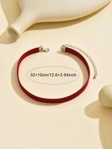2pcs Women's Red Choker & Gold Tone Beaded Layered Y Lariat Necklace, Dainty Minimalist Stackable Neck Jewelry For Daily Wear, Dating & Party - Red - View 3
