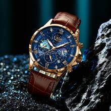 Jam Tangan Quartz Tiga Mata Kasual Pria LIGE, Tahan Air, Bercahaya, Fase Bulan Elektronik, Multifungsi, Kalender, Hadiah Sempurna - Hitam - View 6