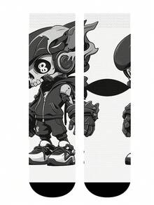 Cool 360° Printed Men's Socks - Streetwear Socks,Cartoon Skull,American Graffiti,Gothic,Colorful,Funny Socks, Fit Daily, Holiday & Party Occasions - Black and White - View 7