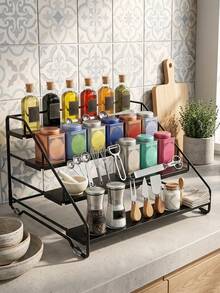 4-Tier Spice Rack Organizer, Ideal For Storing Sauce Bottles, Spice Tins, Measuring Spoons, Knives And Other Small Kitchen Supplies. Modern Kitchen Storage Rack, Metal Organizer Rack For Kitchen, Barthroom, Countertop. - Multicolor - View 1