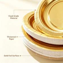 50/100pcs Gold Foil Paper Plates, 7 Inch & 9 Inch, Round Dessert Dinner Plates For Birthday Wedding Party Tableware Supplies Catering Holiday BBQ Events, Decorative Paper Plates For Crafts - Gold - View 4