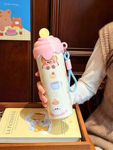 600ML 304 Stainless Steel Insulated Tumbler, Cute Ice Cream Design, Multiple Colors Available, With Portable Hanging Strap, Leak-Proof Flip Lid, Suitable For Girls, Students, Outdoor - Multicolor - View 10