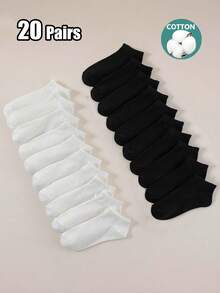 15/20 Pairs Unisex Pure Cotton Boat Socks, Low-Cut Breathable Solid Color Sweat-Absorbing Casual Sports Short Socks, Family Multi-Pack - Multicolor - View 12