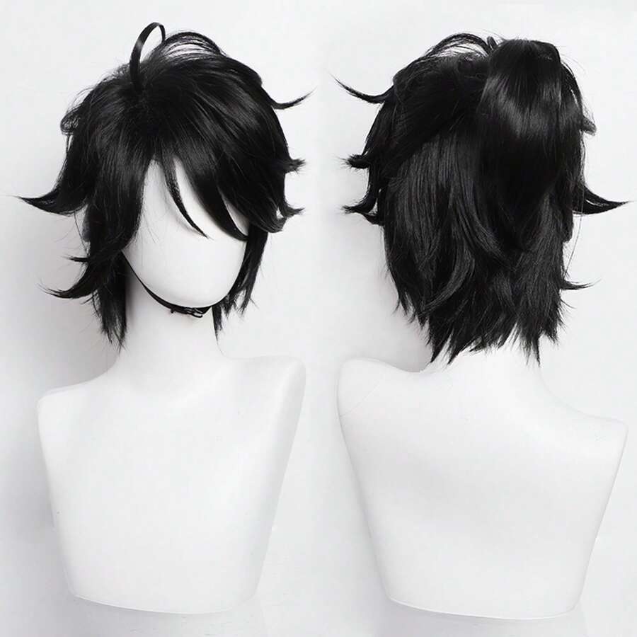 YEWELL Yeviel Black Side Part Cosplay Wig, Role Play Headpiece, Daily Series, Japanese Cosplay Headpiece Series, Multi-Style Interpretation, Cartoon Anime, Suitable For Private Party, Daily Role Play, Halloween - Black - View 1