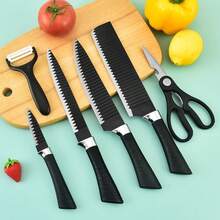 Jogo kit 6 peças Facas Descascador Tesoura Profissional Cozinha Gourmet Faca de Churrasco Profissional Antiaderente - colorido - Visão 5