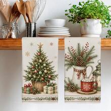 2PCS Kitchen Towels, Vintage Christmas Tree & Berry Pattern Dish Cloths, 40*60cm Rectangular Microfiber Cleaning Towels, Perfect For Kitchen, Dining Room & Bathroom Use, Kitchen Decor, Home Decoration, Housewarming Gift For Neighbors, Scouring Pads - Multicolor - View 7