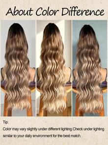 Dark Brown & Black Claw Ponytail Hair Extensions, Light Brown Base Color, 24 Inch Water Wave Heat Resistant Synthetic Fiber Ponytail Wig, Suitable For Women's Daily Use Short Hair Accessory - Multicolor - View 9