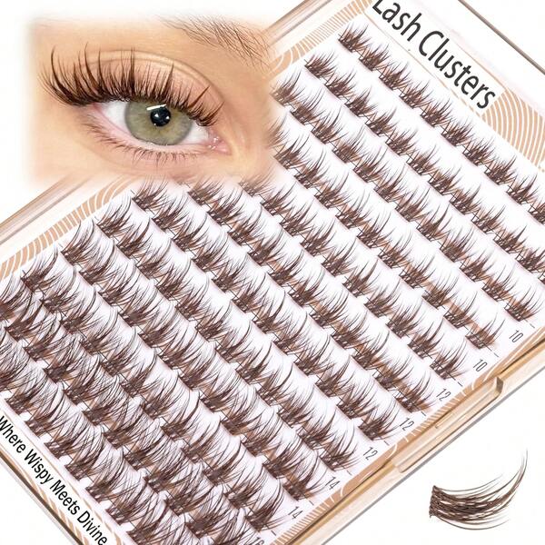 144 Stück braune Wimpernbüschel, flauschige Anime Einzelwimpern, Cartoon Wimpern mit spitzen Enden, braune Wimpern mit spitzen Enden, C-Curl 8-16mm Wimpernbüschel