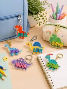 3D Acrylic Keychain Personalized Dinosaur, Backpack Tag, Back To School Gift For Kids, Custom Name Charm Dino Boys Girls - Multicolor - View 4