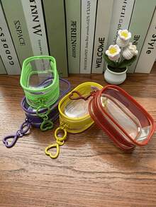 2pcs Transparent Zipper Dust-Proof Storage Bags With Hooks, Suitable For Displaying Mini Models, Heart-Shaped Keychains And Bag Charms, Easy To Carry And Collect - Multicolor - View 5
