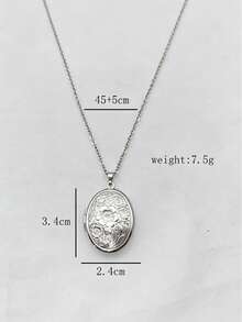 1pc Casual Stainless Steel Oval-Shaped Gratitude Photo Pendant Necklace, Unisex, Suitable For Daily Wear, Holiday Wear, Thanksgiving Wear, Niche Luxury, Minimalist Versatile, High-End Design - Silver - View 11