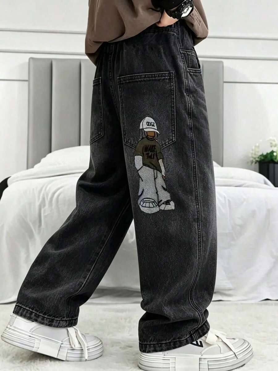Jeans de mezclilla de primavera para niños, nuevo estilo de moda - Negro - Ver 1
