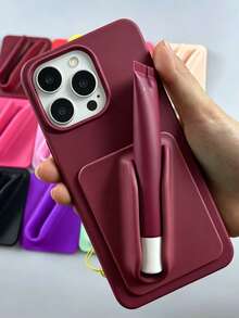 2pcs Liquid Silicone Premium Basic Phone Case + Lipstick Adhesive Pad Phone Case, Compatible With IPhone 18 17 16 15 14 13 12 11 Pro Max Plus Air, Soft Back Cover - Burgundy - View 2