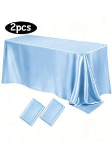 102 X 58 Inch Rectangular Satin Tablecloth, Silky Texture Champagne Color Party Tablecloth Suitable For Rectangular Tabletop Party, Holiday Dinner, Wedding Banquet Decoration (Silver) - Baby Blue - View 25