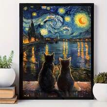 | 5D DIY Diamond Painting | Re-Creation Art Rhinestone Full Mosaic Craft Set. Van Gogh Style "Starry Night Cat" High Definition Art Diamond Painting. Gift Diamond Painting, Focus And Relax Your Mind Through DIY. - round diamond - View 3