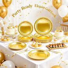 50/100pcs Gold Foil Paper Plates, 7 Inch & 9 Inch, Round Dessert Dinner Plates For Birthday Wedding Party Tableware Supplies Catering Holiday BBQ Events, Decorative Paper Plates For Crafts - Gold - View 10
