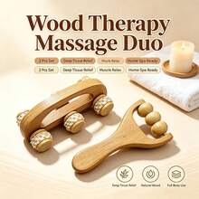 Natural Wooden Therapy Massage 2-Piece Set, Manual Wooden Roller Massager, Portable Body Shaping Tool, Relieve Shoulder, Waist, Thigh Muscle Soreness, Home Self-Use Massage - Set - View 11