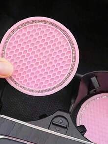 2pcs Car Accessories Silicone Rhinestone Round Fashion Cup Coasters, Car Cup Holder Insert Silicone Non-Slip Beverage Cup Coasters, Universal Vehicle Interior Accessories, Bling Crystal Rhinestone Car Silicone Interior Accessories - A - View 4