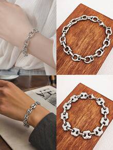 6/3/1Set Stainless Steel Unisex Bracelet, Hypoallergenic Thick Chain Bracelet, Suitable For Daily Wear And Party Jewelry Gift, Halloween - Multiple Styles - View 3