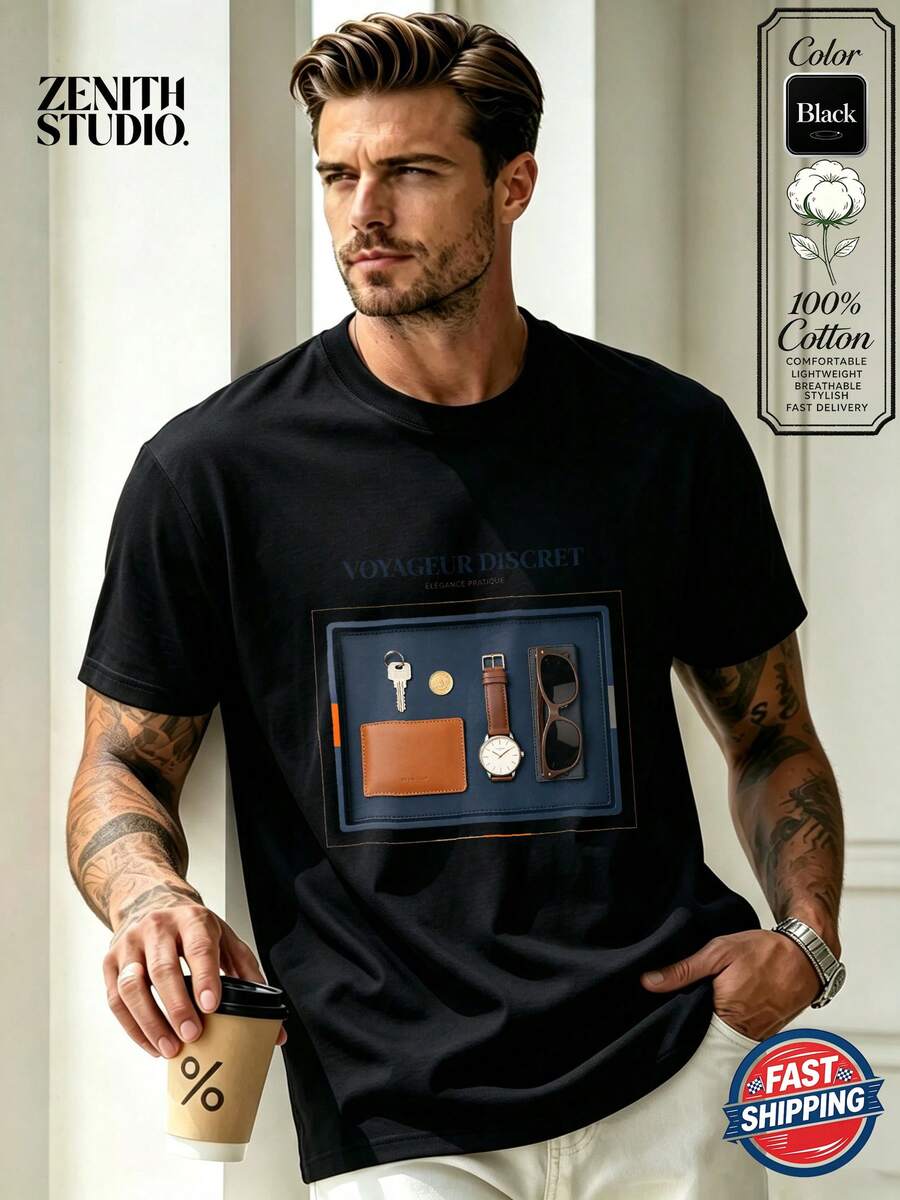 Men T-Shirts - 黑色 - 查看 1