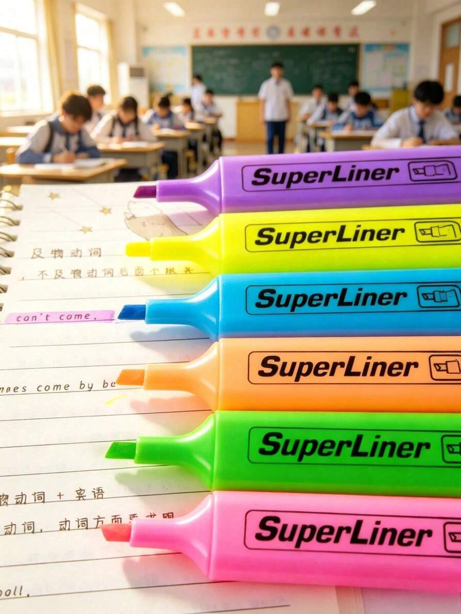 4pcs/6pcs Colorful Highlighter Pens, Underline Marker Pens, Colored Marker Pens, Chisel Tip Fluorescent Label Pens - A - View 1
