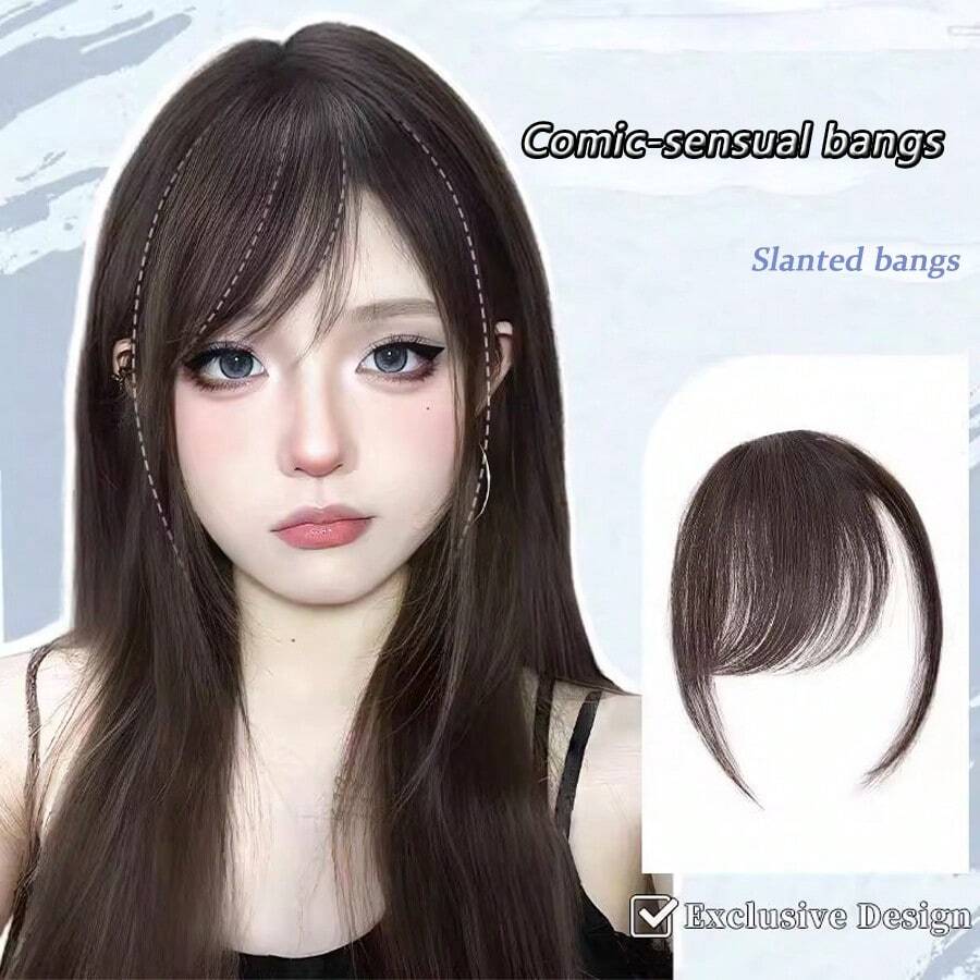 Synthetic Slanted Bangs Short Brown Black Fake Hair Fringe Extension Clip In Hairpieces Accessories For Women Girl, Halloween