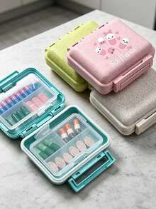 迷你 6 格便攜藥盒，收納盒，旅行藥盒，印有「My Pill Bag」和藥丸圖案的 6 格小藥盒，密封包裝收納盒，6 天週用收納盒，首款旅行收納盒，日常維生素藥盒，口袋藥盒收納盒，迷人收納盒，居家必需品，旅行必需品 - 彩色 - 查看 3