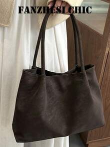 حقيبة كتف ناعمة ذات ملمس مطوي بتصميم بسيط مريح، حقيبة كتف أنيقة متعددة الاستخدامات بتصميم هادئ للتنقل اليومي والتسوق والسفر والخروجات، حقيبة إكسسوار للملابس اليومية - بني داكن - مشاهدة 7