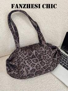 Leopard Print Vintage Pattern Decor, Multi-Compartment Storage Zipper Closure Relaxed Slouchy Tote Bag, Suitable For Personalized Young People Daily Commute, Shopping, Travel, School, Outings, Can Be Carried As Shoulder Bag, Large Capacity - Multicolor - View 4
