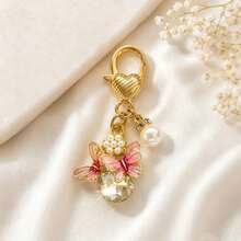 1pc/4pcs Women's Exquisite Fashion Oil-Drip Alloy Butterfly With Rhinestone High-End Pendant Faux Pearl Inlaid Accessory Keychain Sweet Delicate Bag Charm - Multicolor - View 10